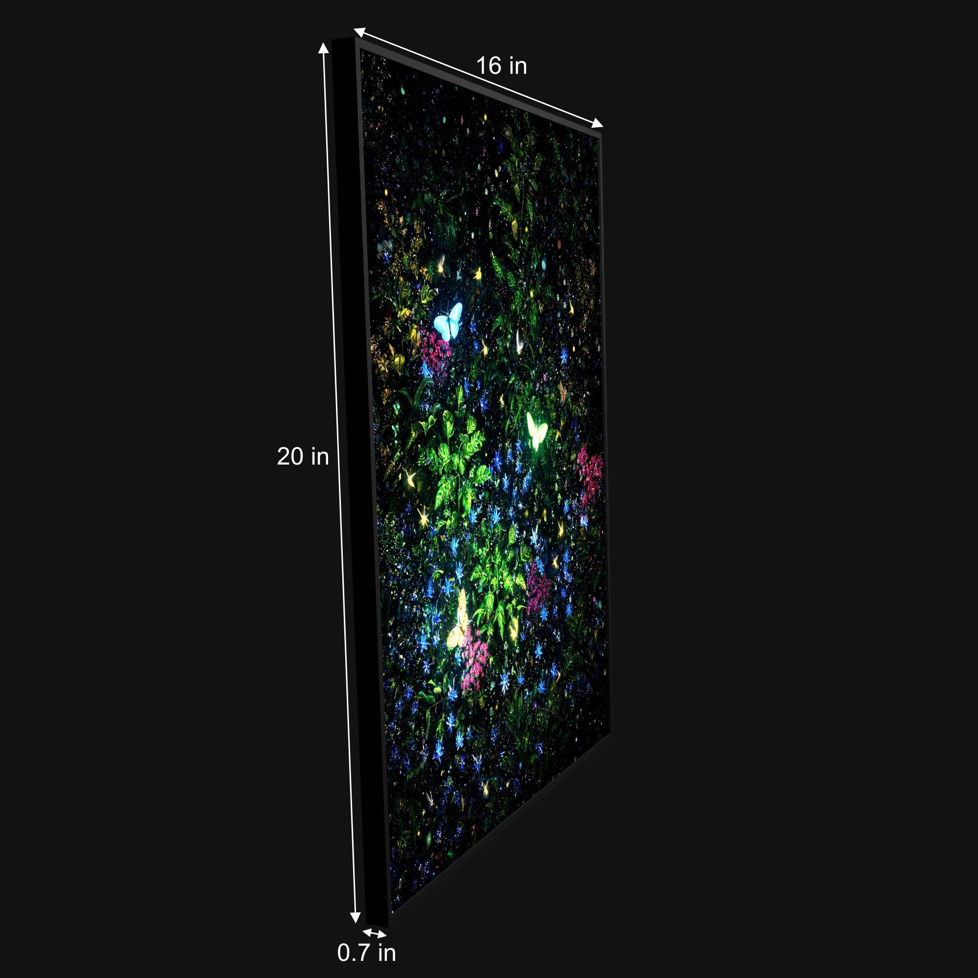 Butterfly Garden luminous wall art size reference 20 by 16 inches LuminityCo
