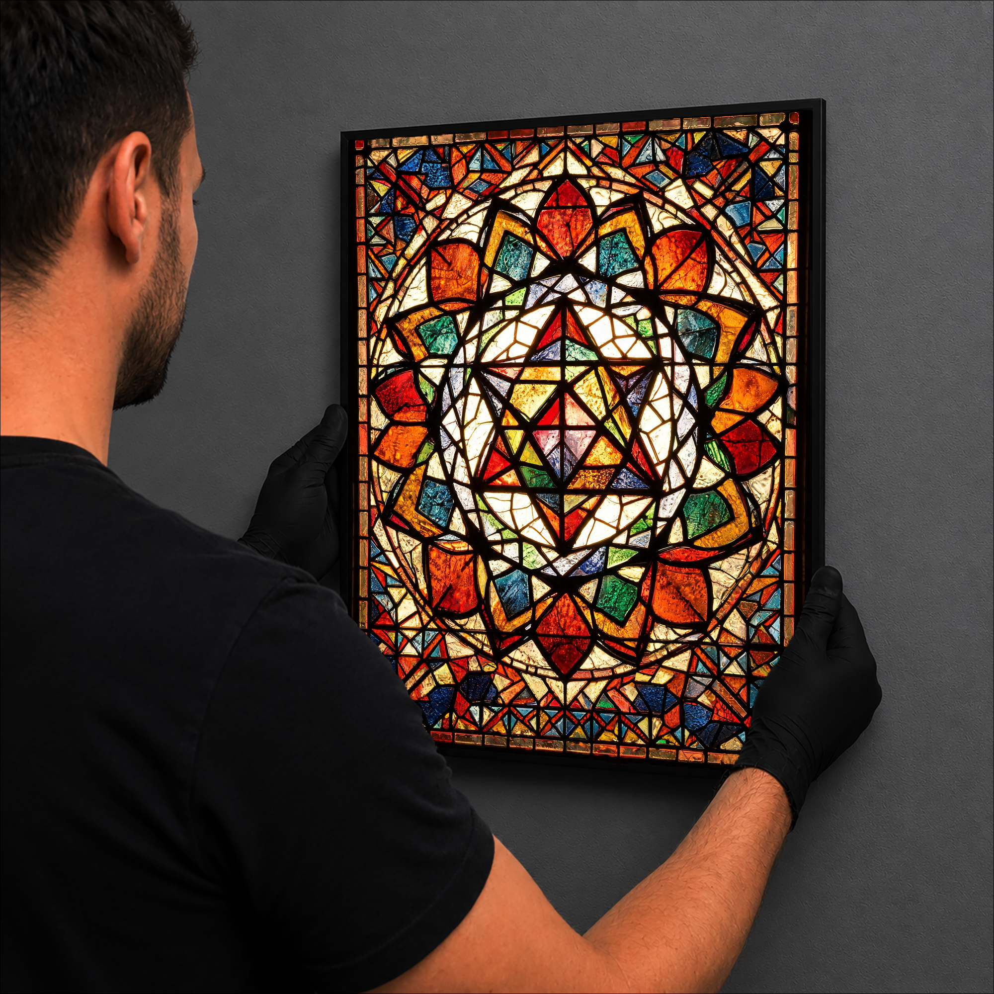Merkaba luminous wall art hanging on wall Luminity