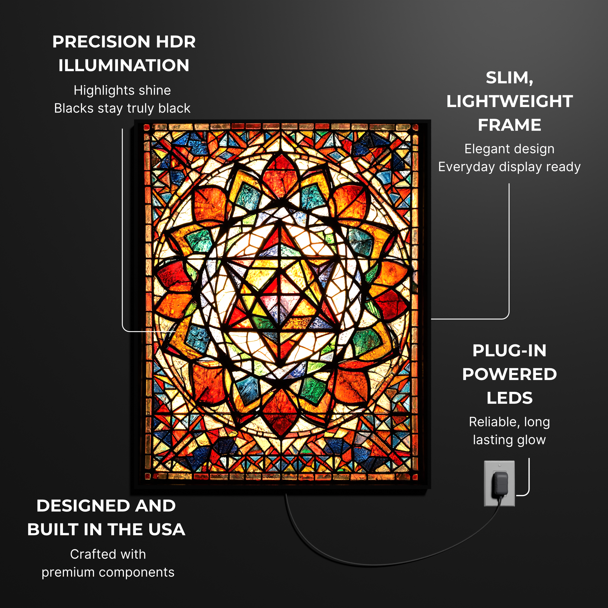 Merkaba luminous wall art specifications Luminity